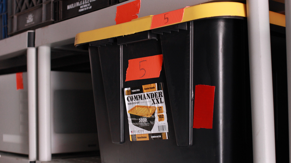 Storage photo: color-coded boxes.